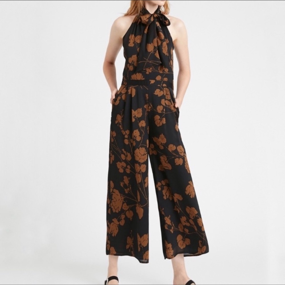Banana Republic Floral Halter Wide Leg Jumpsuit Size 8